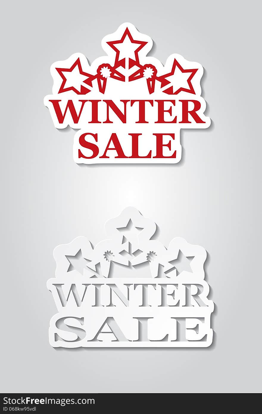 Two winter sale stickers with snowflakes.