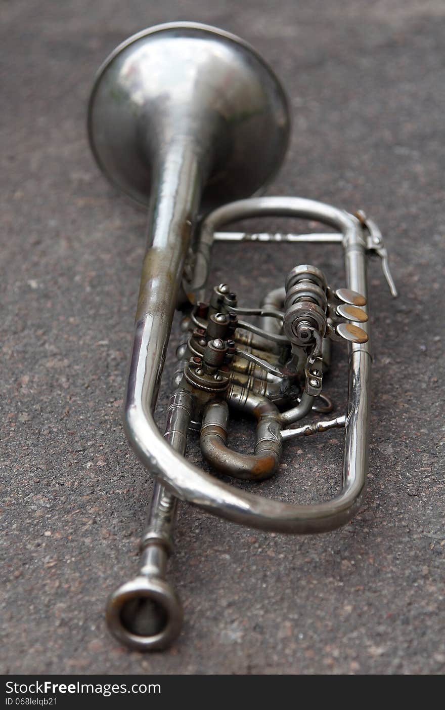 Old trumpet on the ground