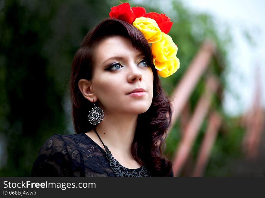 Beautiful face of woman in vintage style