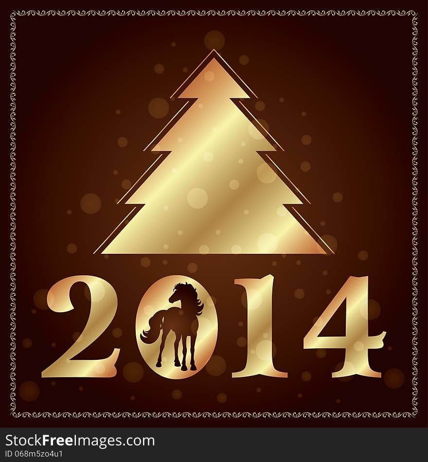 Background with horse silhouette and Christmas tree