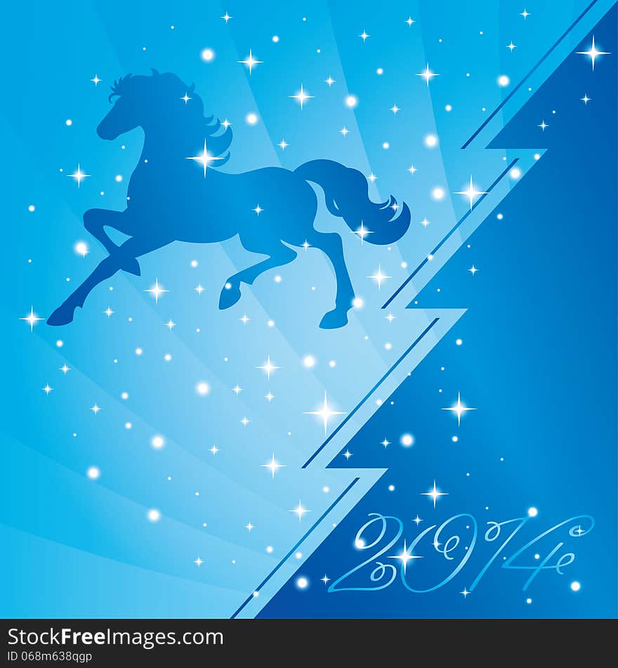 Background with horse silhouette and Christmas tree