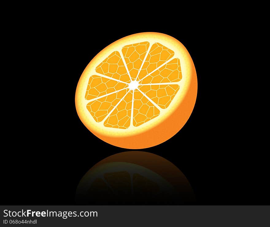 Picture of sliced orange on black background, vector eps10 illustration