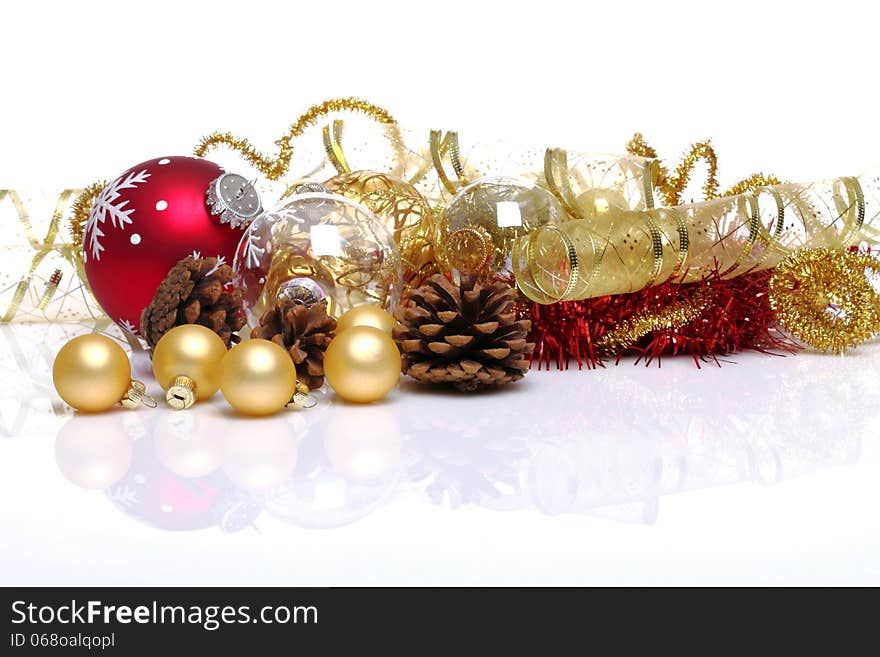 Christmas decorations on white background