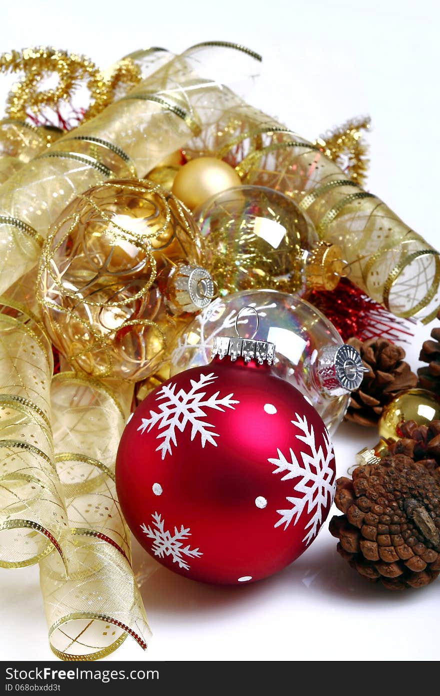 Christmas decorations on white background