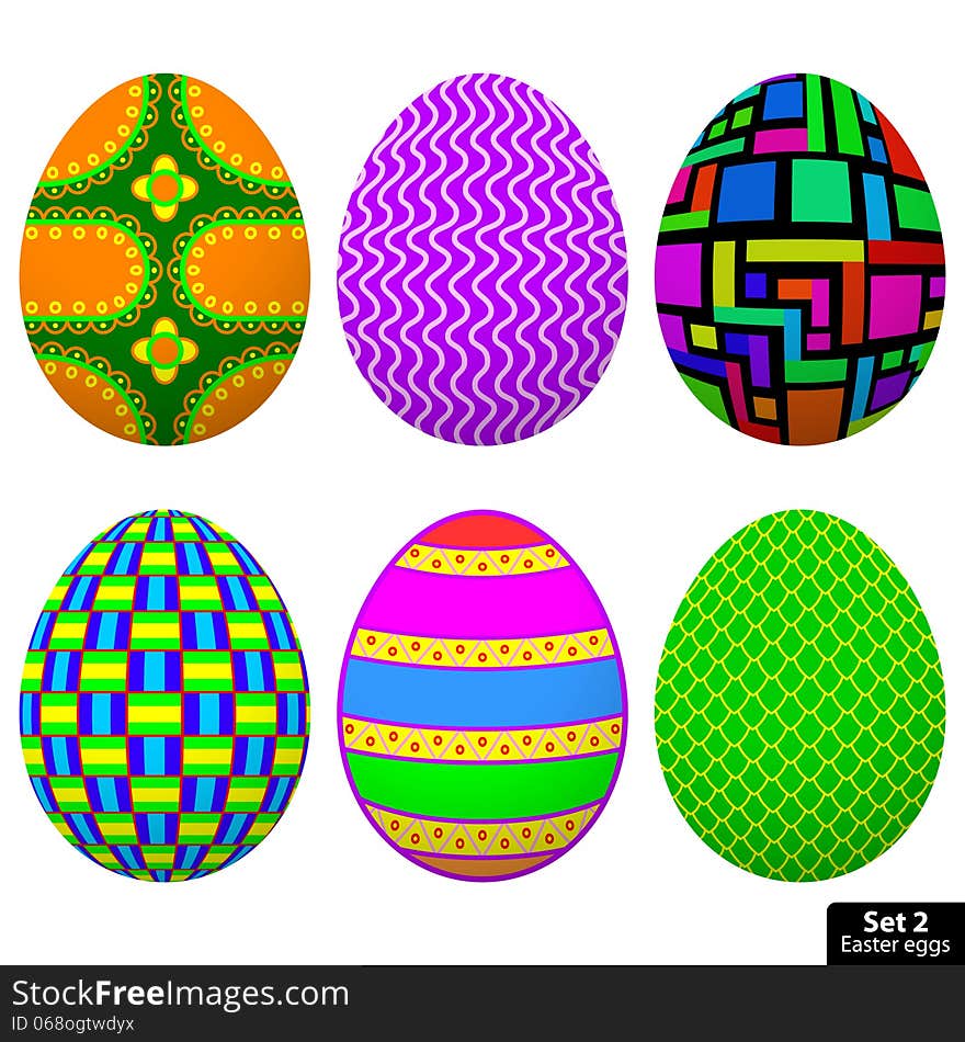 Set of easter eggs with different patterns, vector illustration. Set of easter eggs with different patterns, vector illustration