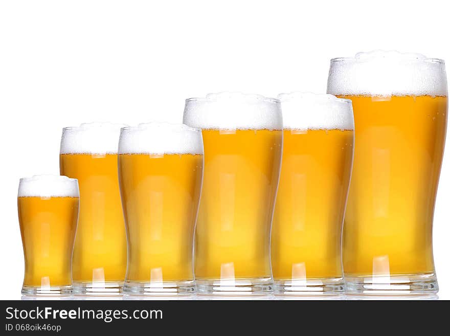 Tankards of lager with white background and level of support