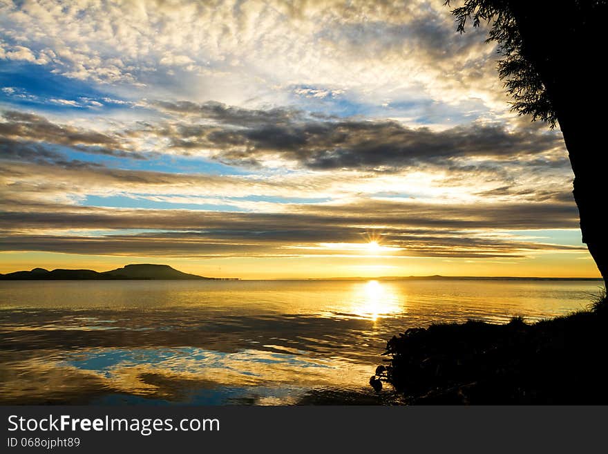 Beautiful sunrise over the lake Balaton of Hungary