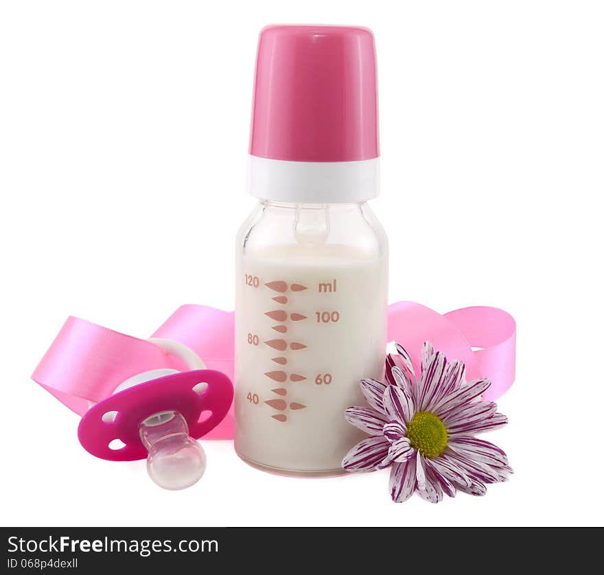 Milk bottle with daisy and nipple