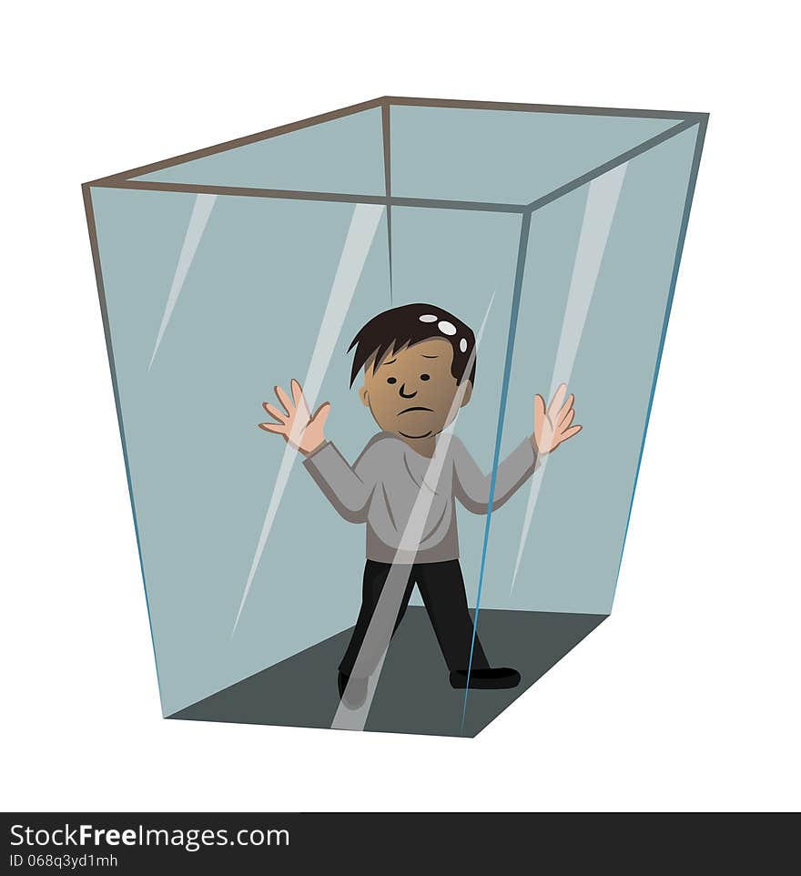 Person in the box on white background