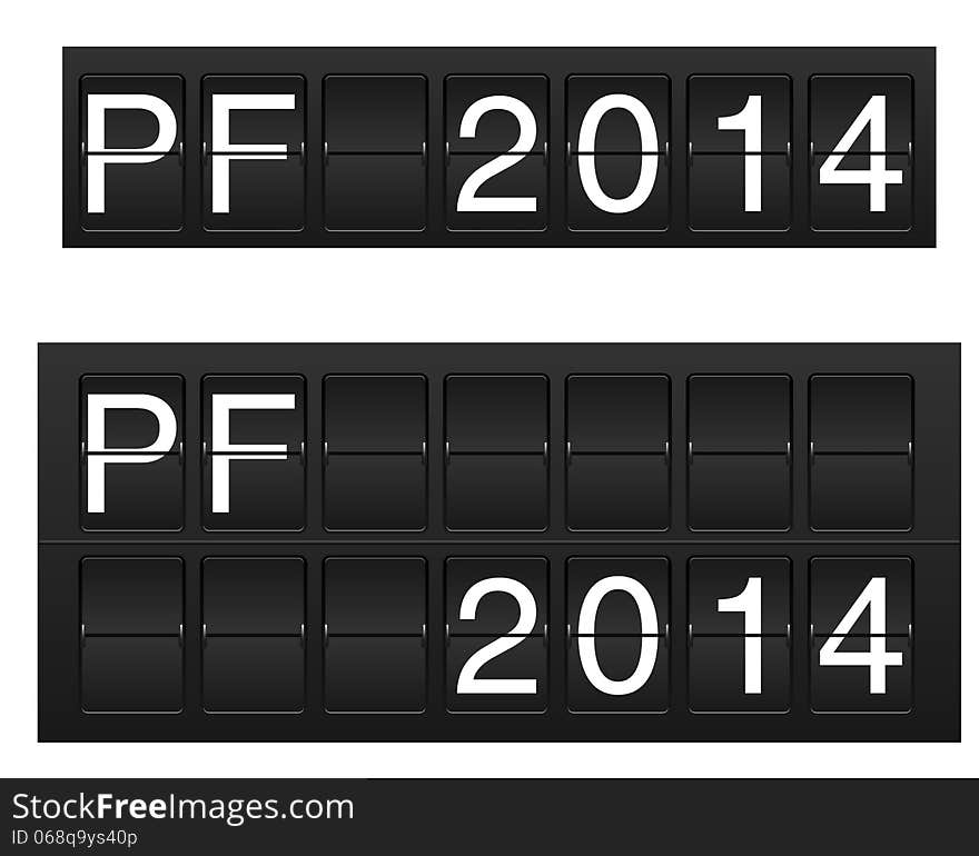 Isolated PF 2014 in flipboard (flightboard) style. Isolated PF 2014 in flipboard (flightboard) style