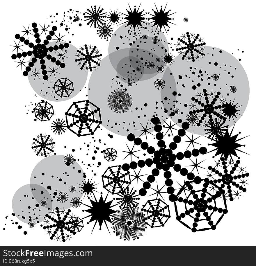 Vector graphic image with beautiful black snowflakes on white background