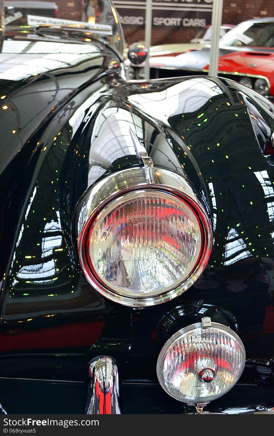 Image of lights on a vintage black car. Image of lights on a vintage black car