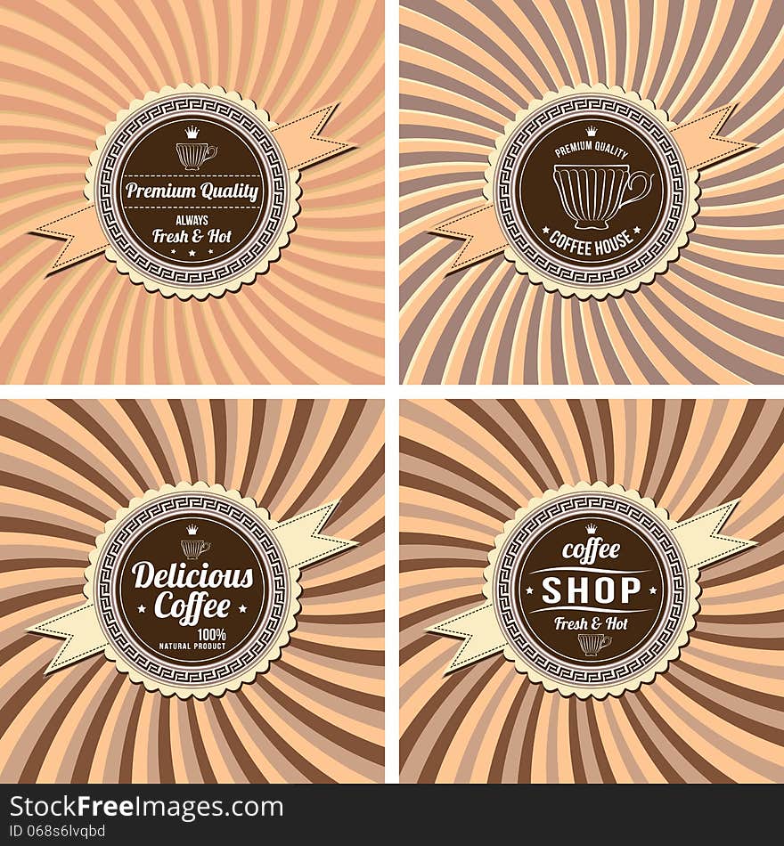 Set of vector labels on background for coffee. Set of vector labels on background for coffee