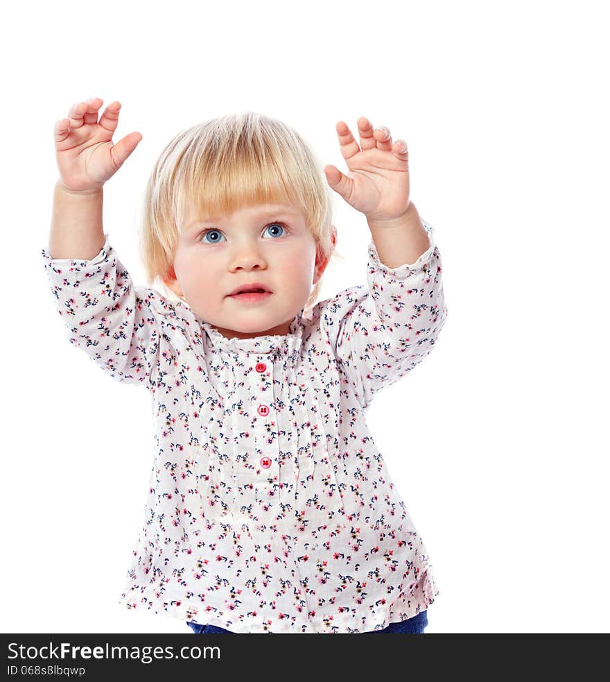 Portrait Of A Cheerful  Little Girl At Home, In The Dress, 1,5