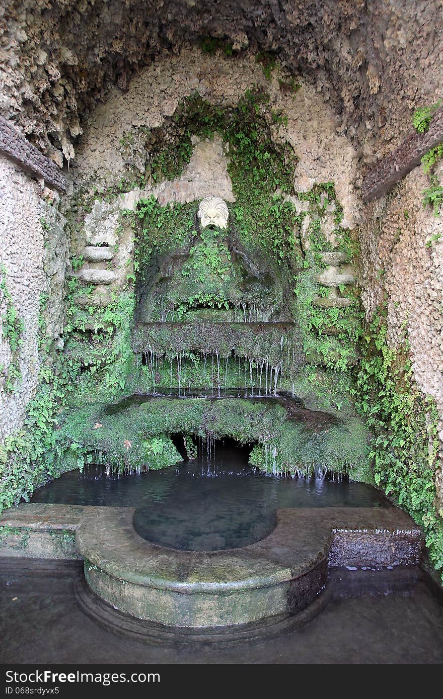 Fountain in villa D'Este in Tivoli, Italy