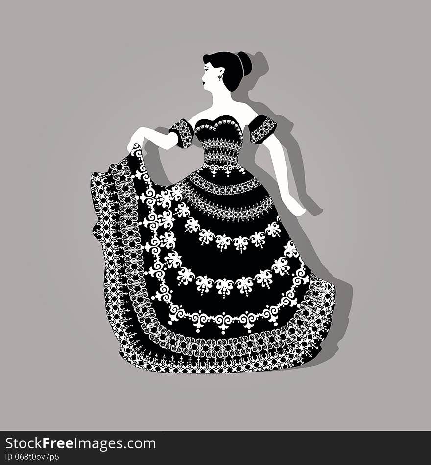 Vector vintage elegant woman illustration silhouette