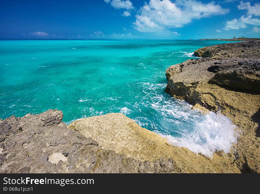 A rugged, rocky shore on Exuma Island, Bahamas. A rugged, rocky shore on Exuma Island, Bahamas.