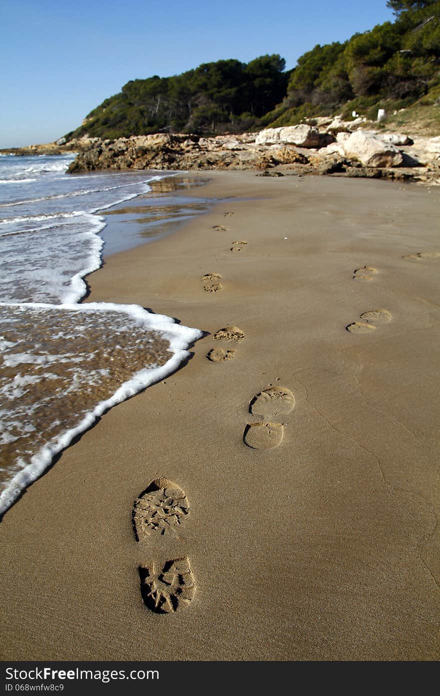 Human footprints in the beach