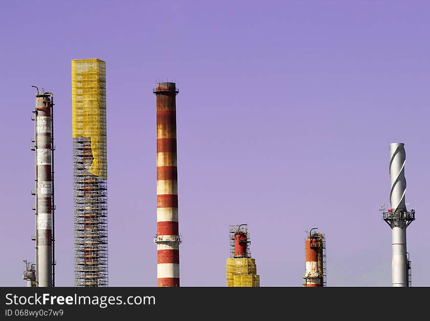 Oil refinery smoke stacks and instalations