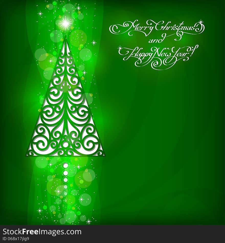 Christmas green background with ornamental christmas tree. Christmas green background with ornamental christmas tree