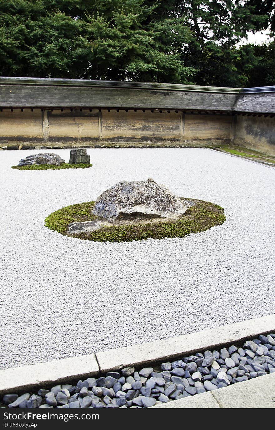 Rock garden (also called a Zen Garden) at the Ryoan-ji temple in Kyoto, Japan. Rock garden (also called a Zen Garden) at the Ryoan-ji temple in Kyoto, Japan.
