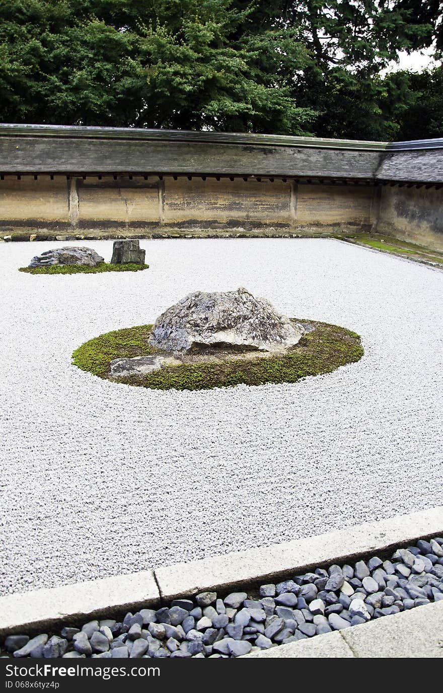 Rock garden at the Ryoan-ji temple in Kyoto, Japan.