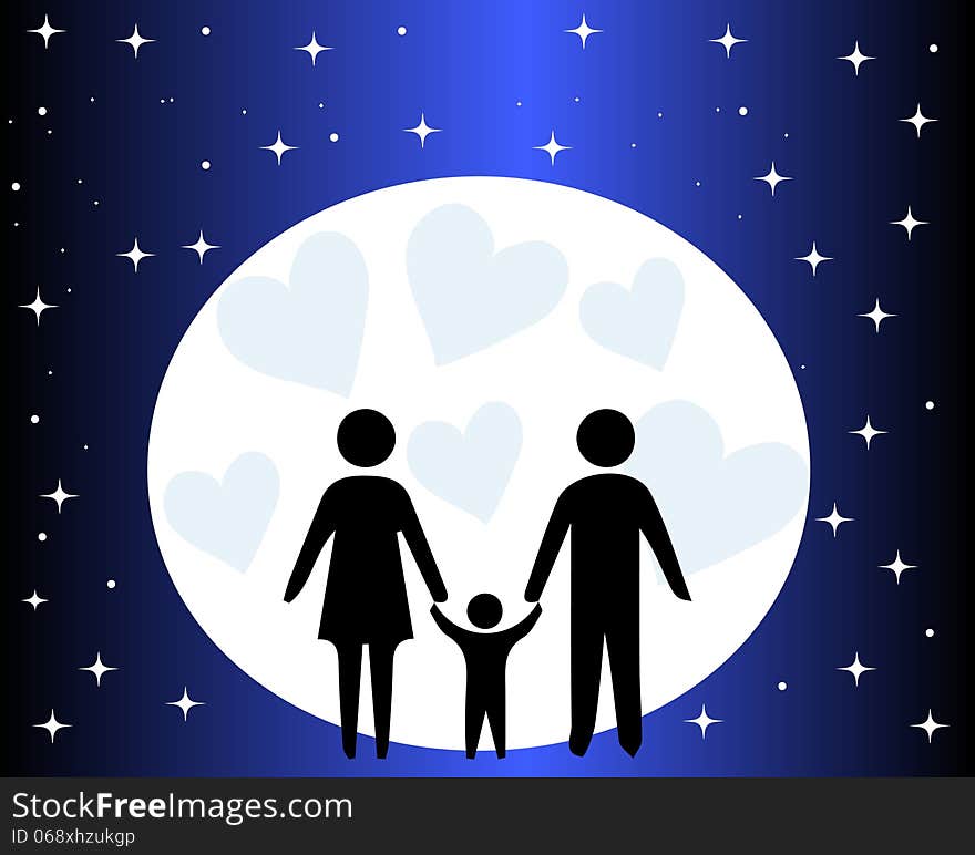 Illustration of a happy family on a blue background.