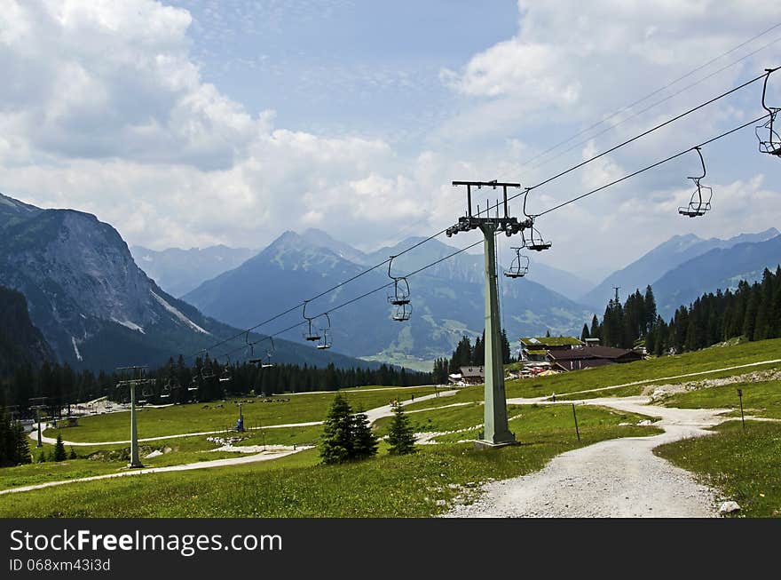 Funicular in the beautiful landscape of the Alps , Austria