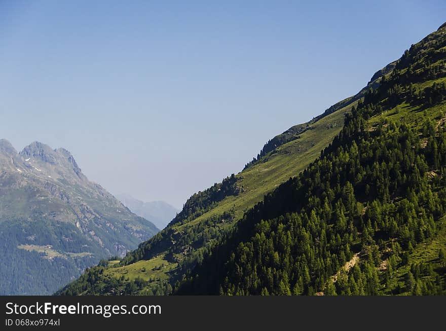 Mountains landscape in a tourist route . Austrian Alps.