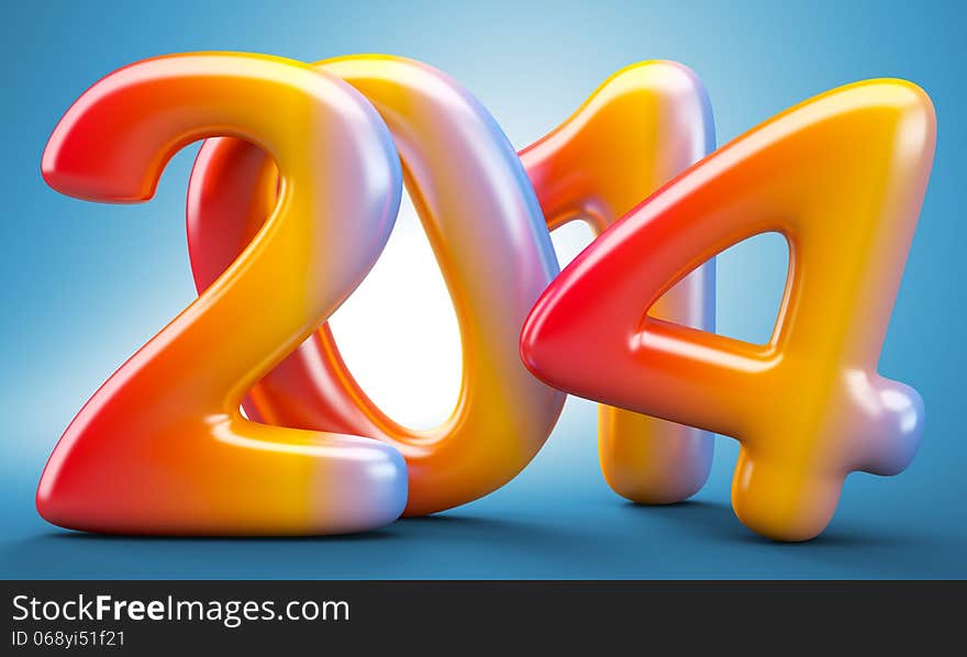 2014 New Year digits isolated on white background. 3d illustration.