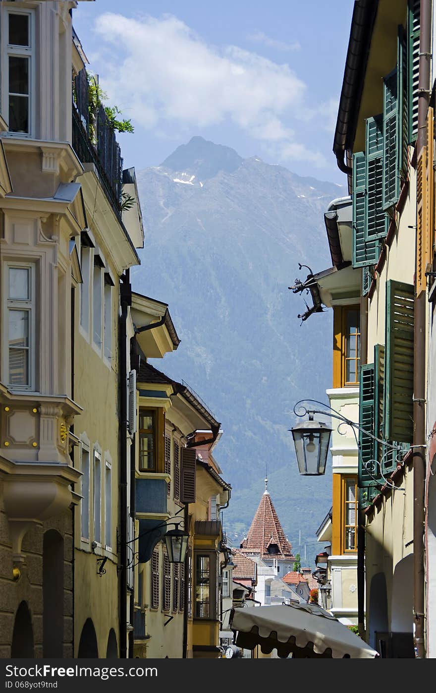 Moreno street on the background of the alps