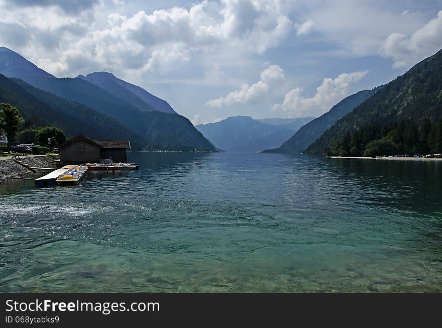 Boat house on a lake