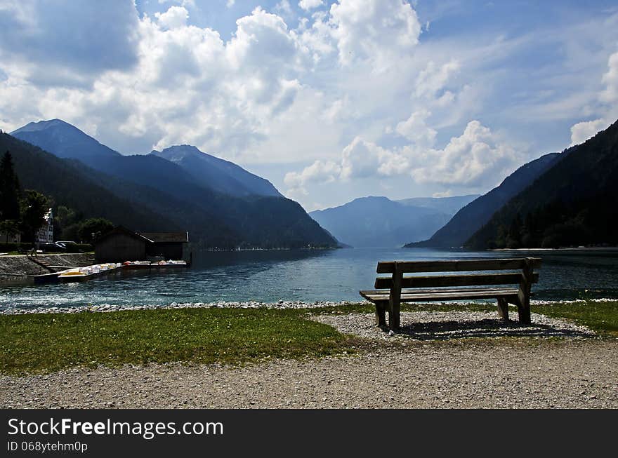 Bench on the shore of a lake