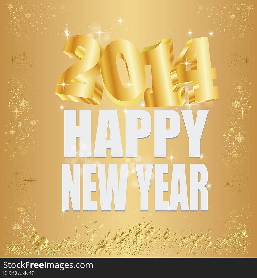 3d text 2014 whit happy new year in gold background. 3d text 2014 whit happy new year in gold background