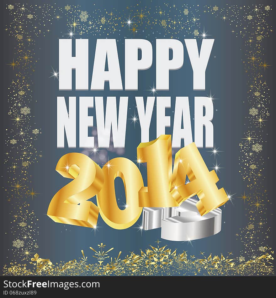 3d text 2014 whit happy new year in gray background and 3 in floor. 3d text 2014 whit happy new year in gray background and 3 in floor