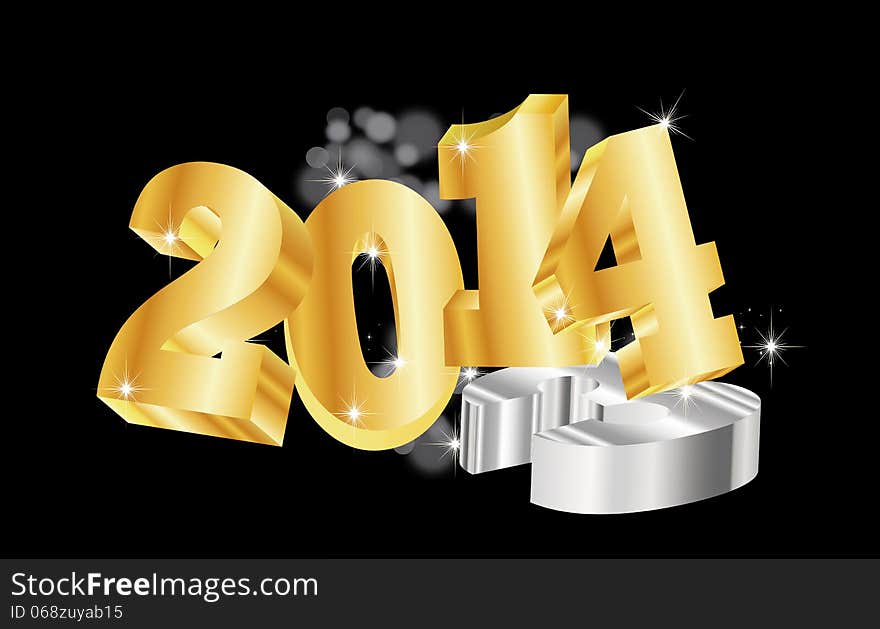 3d text 2014 whit happy new year in blach background and 3 in floor. 3d text 2014 whit happy new year in blach background and 3 in floor