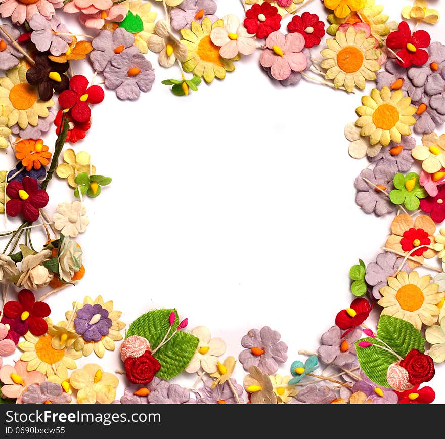 Colorful of handicraft paper flower frame