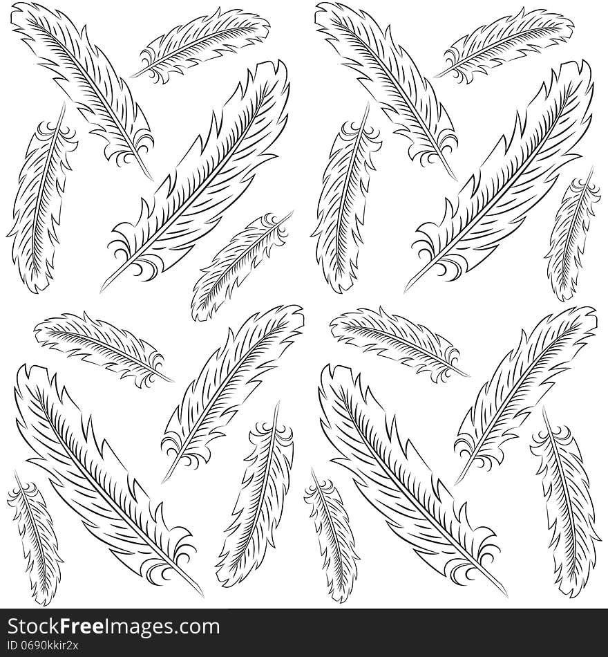 Feather seamless pattern. The pattern can be repeated or tiled without any visible seams. Swatch is included. Feather seamless pattern. The pattern can be repeated or tiled without any visible seams. Swatch is included