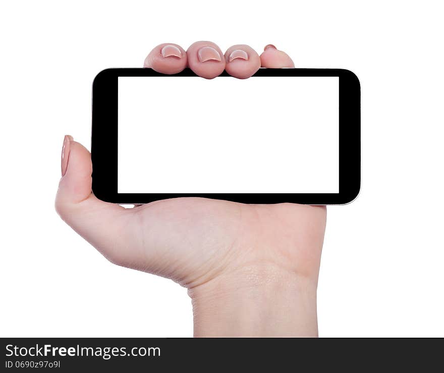 Smartphone horizontally isolated white background