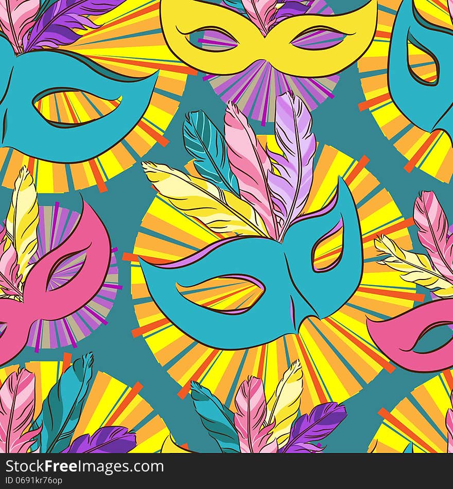 Vector Seamless Pattern With Carnival Mask