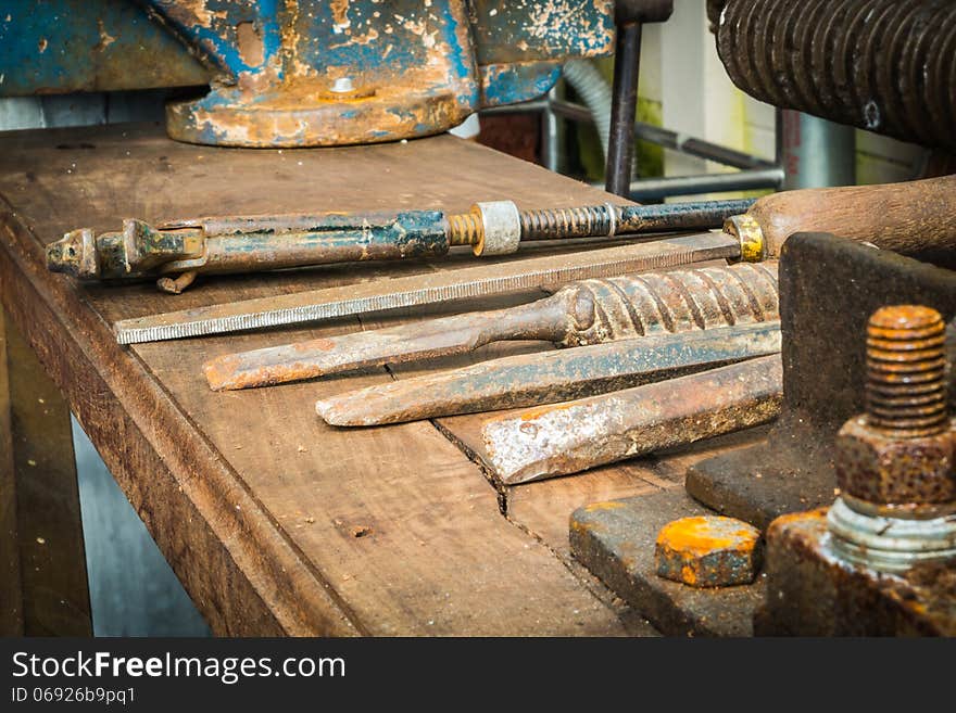 Set of carpenter's tool on the workbench. Set of carpenter's tool on the workbench.