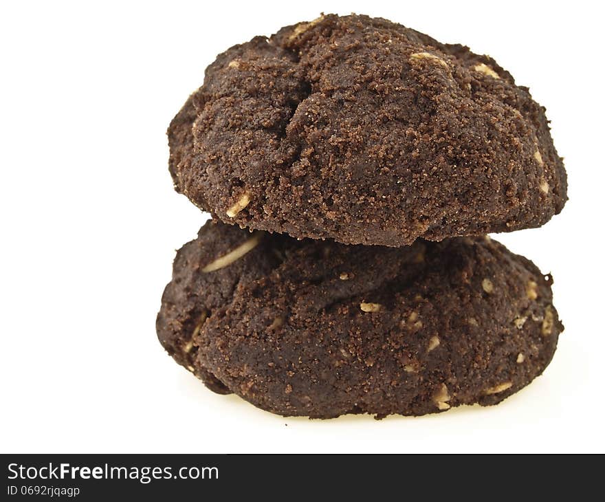 Double stack of brownie cookies on white background. Double stack of brownie cookies on white background