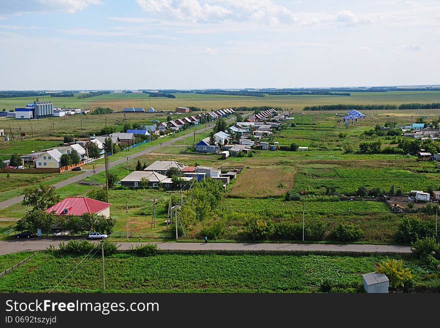 The village in Russia. View from up. Gardens