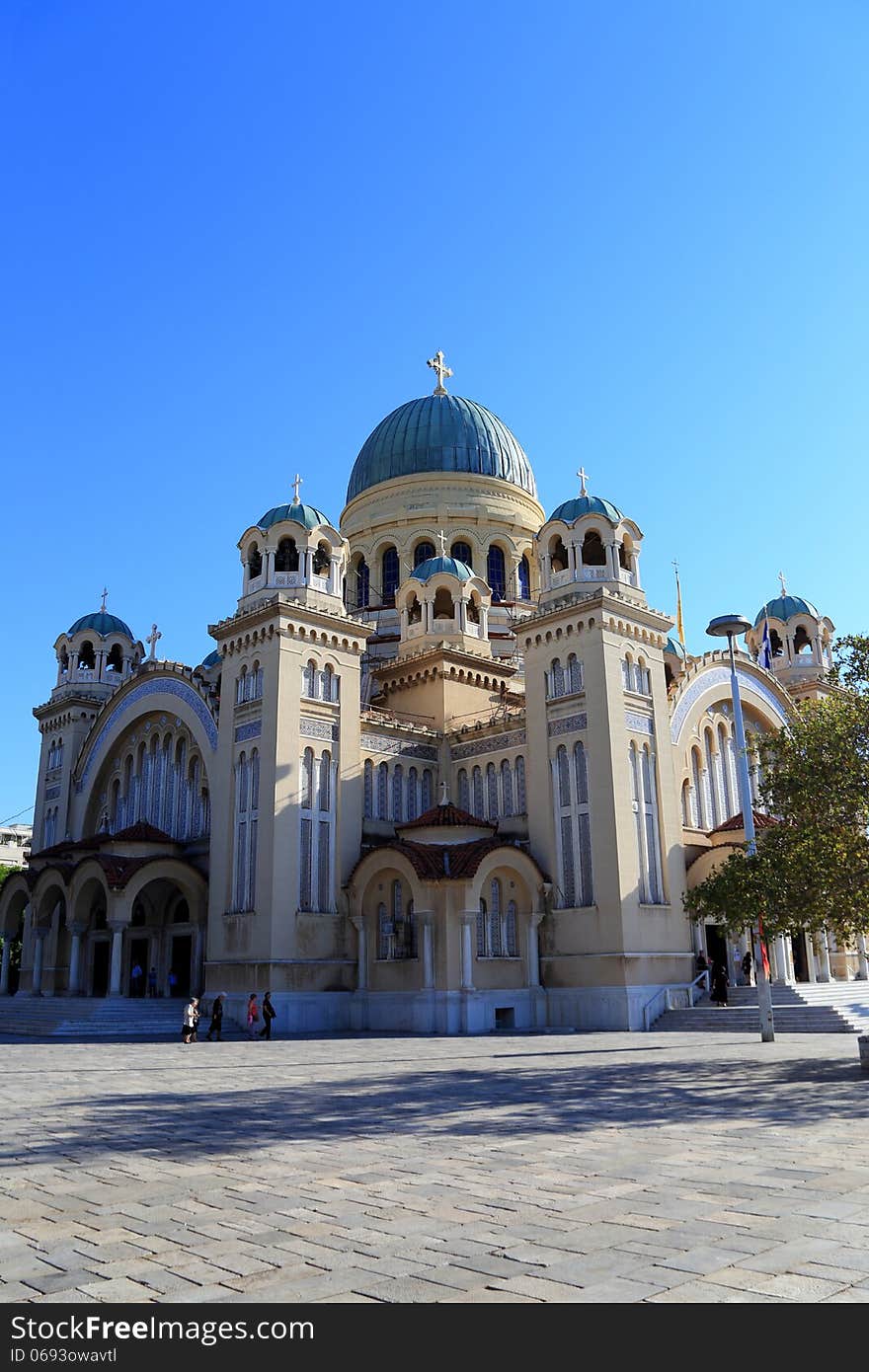 St. Andrew's Cathedral in Patra against clear blue sky. St. Andrew's Cathedral in Patra against clear blue sky