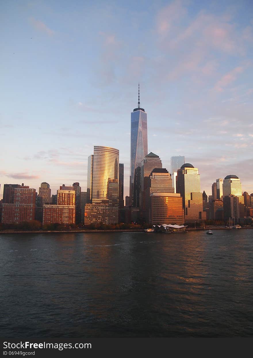 View of Manhattan at the evening from Hudson river. View of Manhattan at the evening from Hudson river