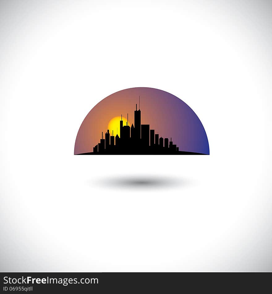 Abstract city skyline silhouette with sun-setting