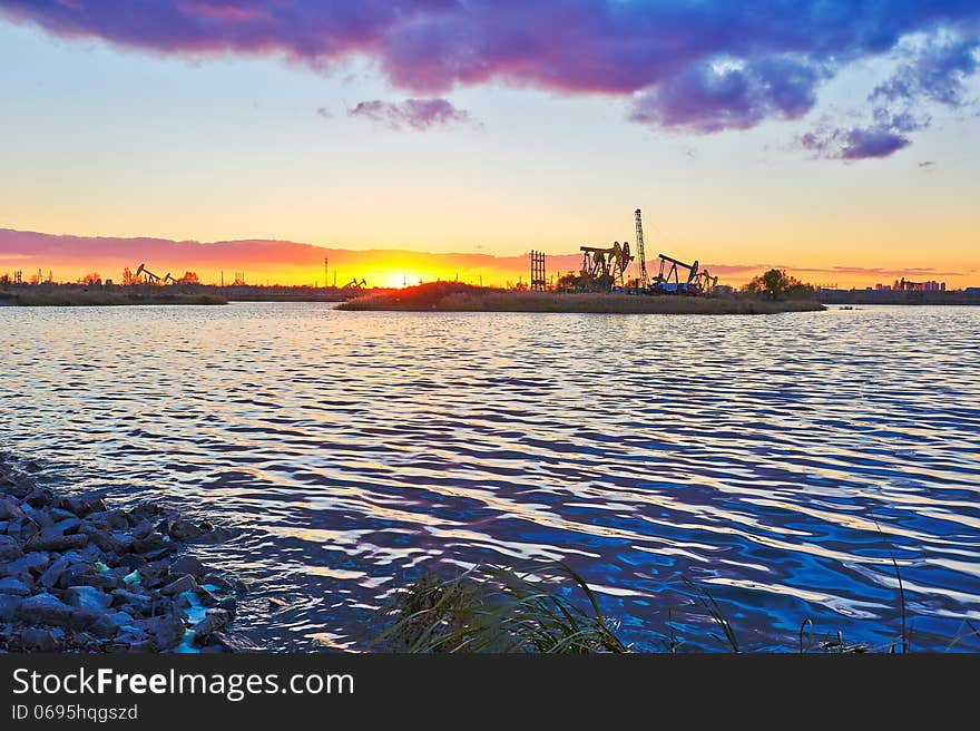 The Oil Sucking Machine Lakeside Sunset