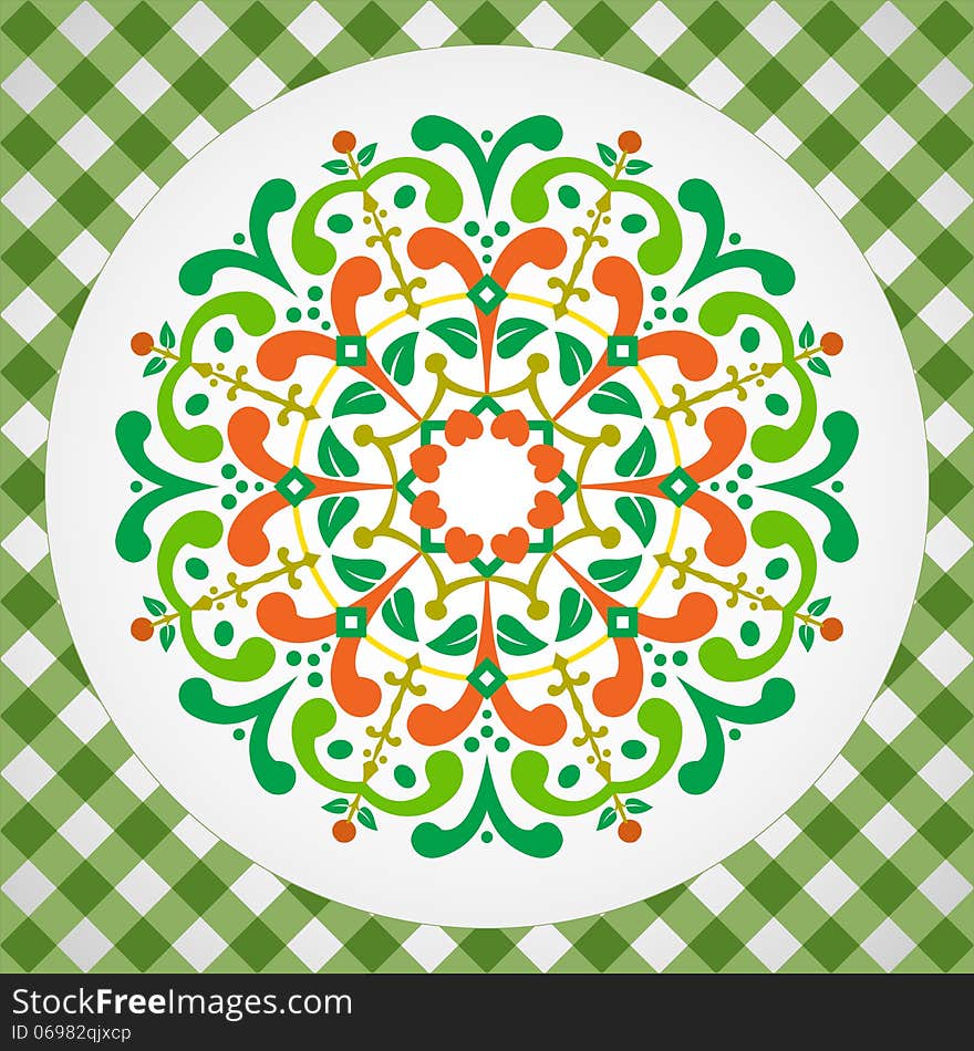 Vector illustration, vintage, with radial ornament.