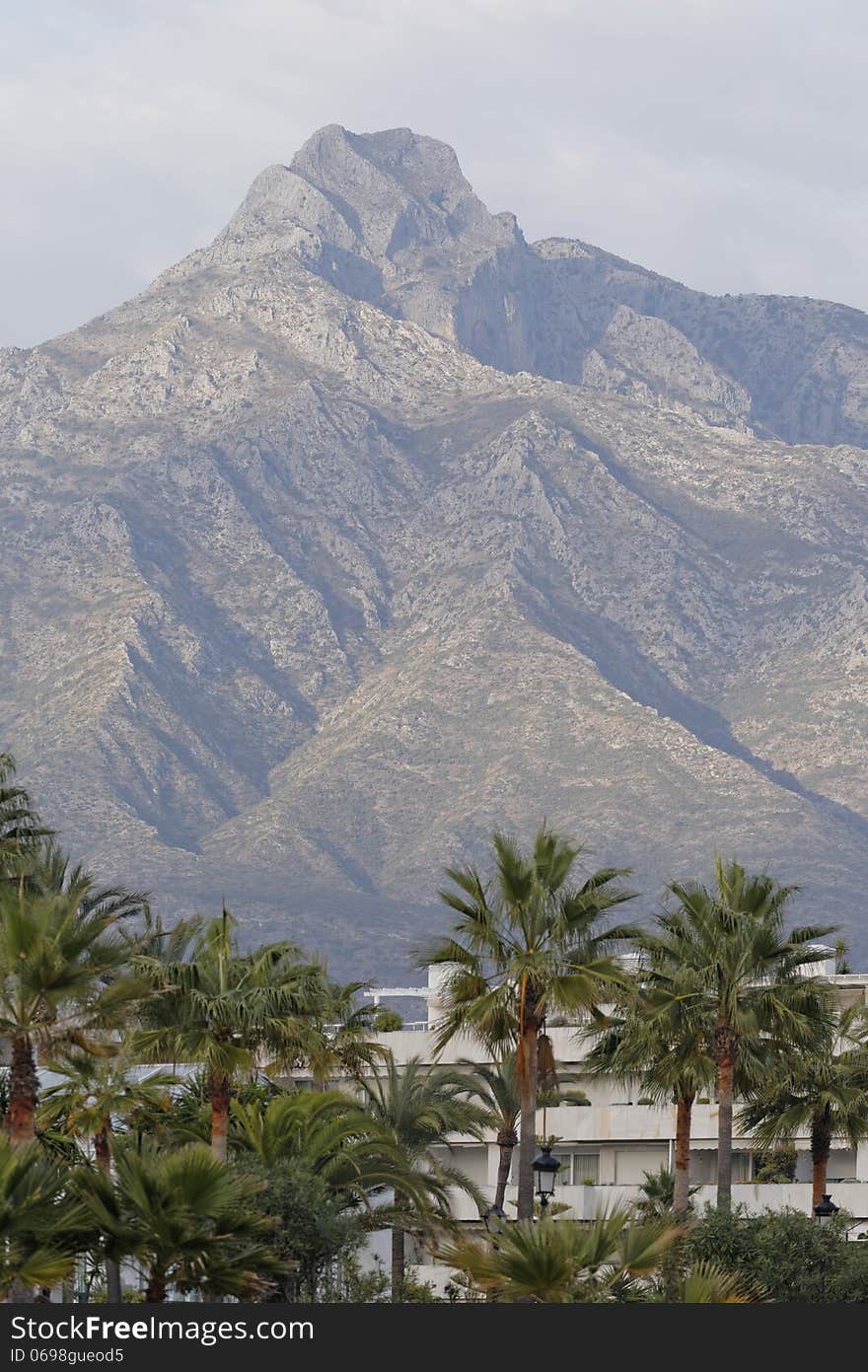 Image taken of la concha mountain with white luxury appartments in the foreground. Image taken of la concha mountain with white luxury appartments in the foreground.