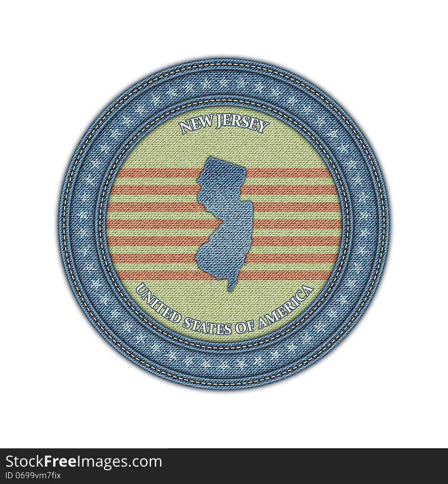 Label with map of new jersey. Denim style. Vector eps 10